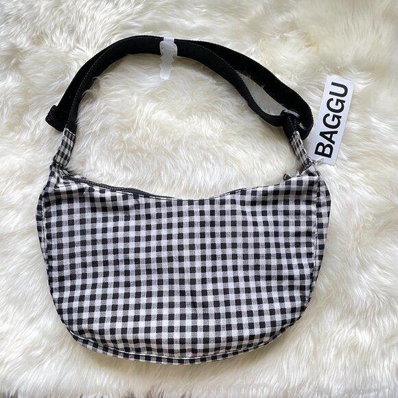 NWT Baggu Crescent Bag Medium - Black & White Gingham - Picture 2 of 3